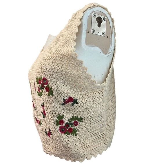 Ladies Large Natural Floral Crochet Crop Top Boho Embroidered Sweater Tank Top - Picture 3 of 6